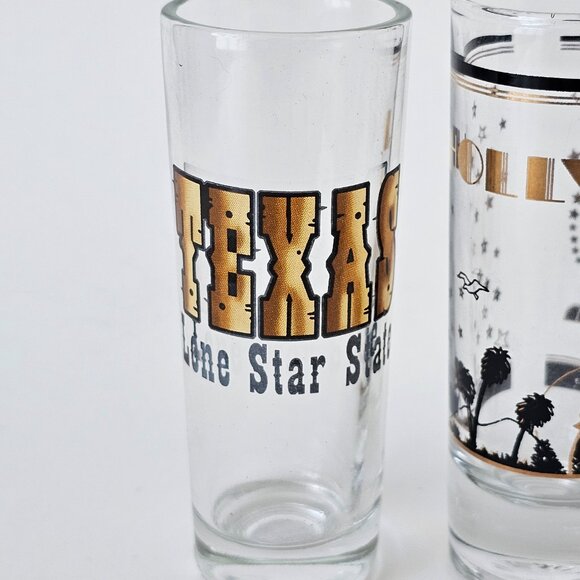 4 Shot Glasses 4" Tall - Texas, Hollywood, San Francisco, Puerto Vallarta Mexico - Picture 2 of 6